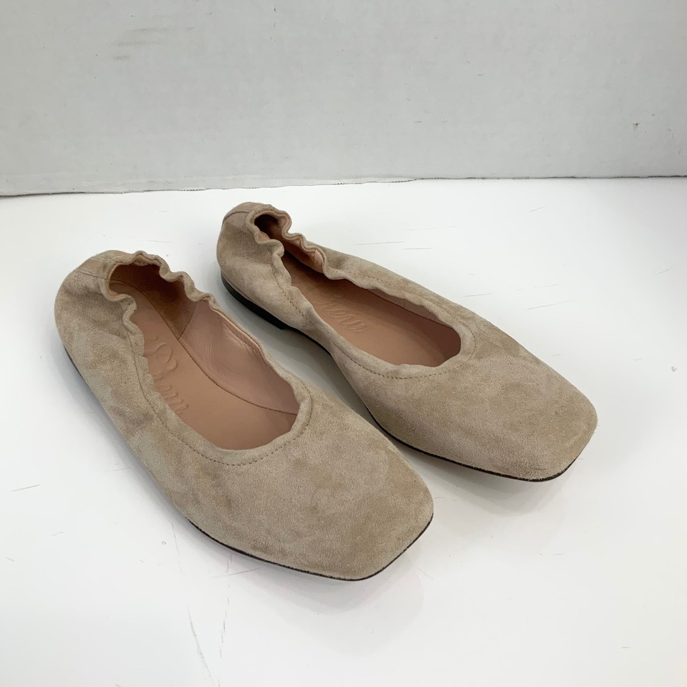 J. Crew Sz 6 Stone Khaki Anya Square Toe Suede Ballet Flats